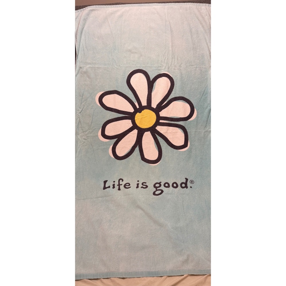 Life is Good Daisy Beach Towel Light Blue Cotton Blend Oversized Pool Towel